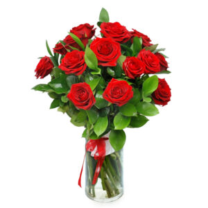 Florero 12 rosas rojas